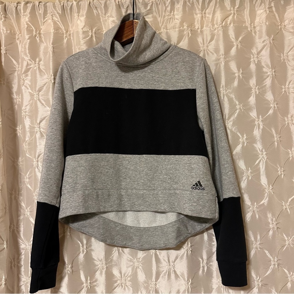 adidas Gray and Black Cropped Turtleneck Sweatshirt